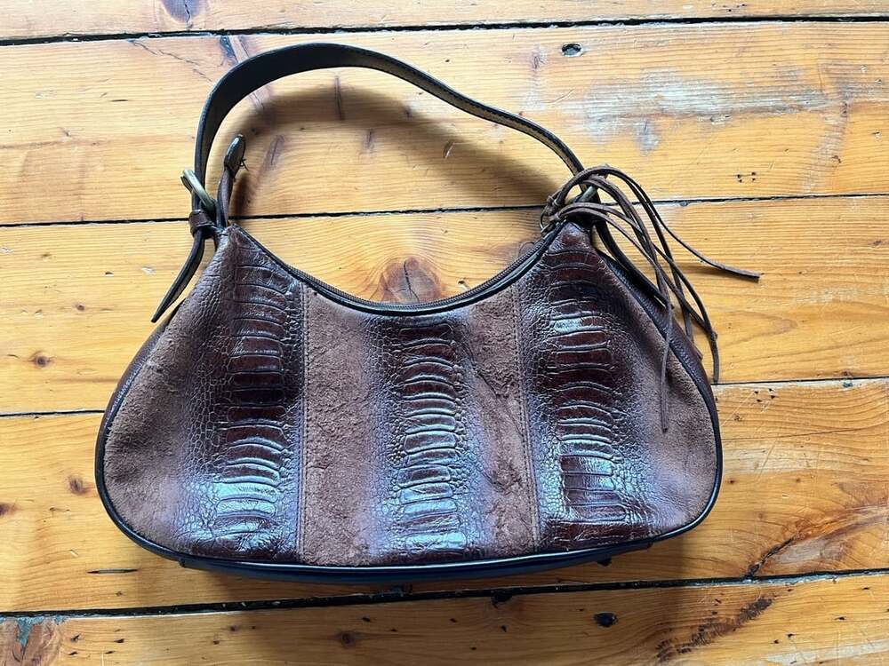 Franco Sarto Brown Embossed Faux Alligator And Suede y2k Shoulder Handbag Purse